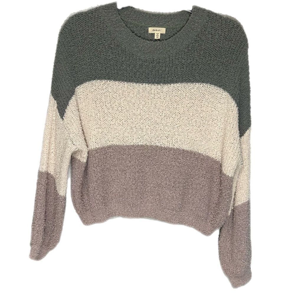 Debut Sz XS Oversized Colorblock Knitted Cropped Sweater Super Soft